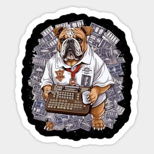 Accountant English Bulldog t-shirt design, a bulldog wearing a graduation gown and holding a calculator Sticker